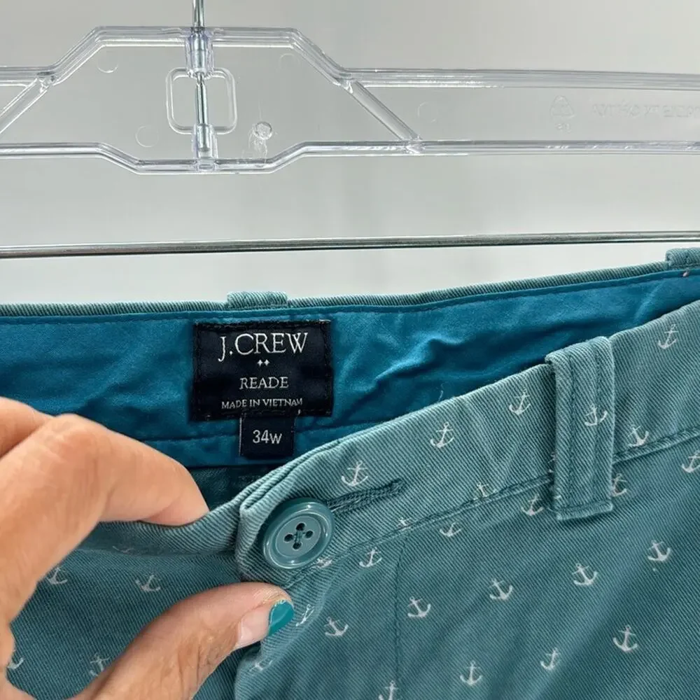 J.Crew READE Chino Short Pine Green Anchor novelty Print classic preppy size 34